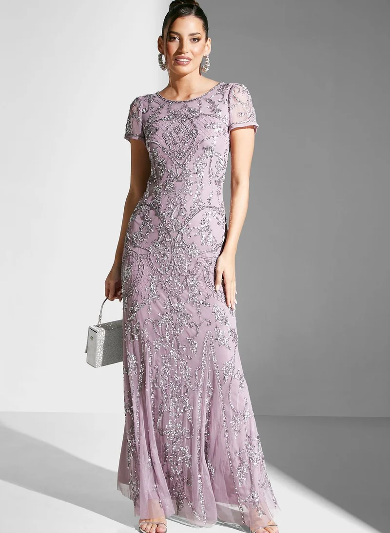 Amelia Rose Embellished Mesh Detail Dress