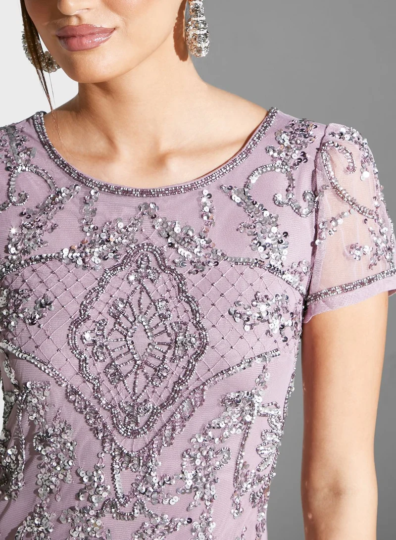 Amelia Rose Embellished Mesh Detail Dress