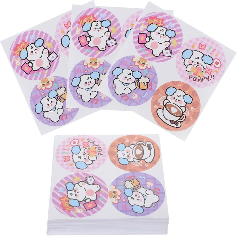 ULTECHNOVO 100 Sheets Cartoon Dog Sealing Stickers for Baking Packaging and Scrapbooking, Round Label Sticker Dots with Colorful Puppy Illustrations for Envelope Seals and Planner Decoration - Image 1