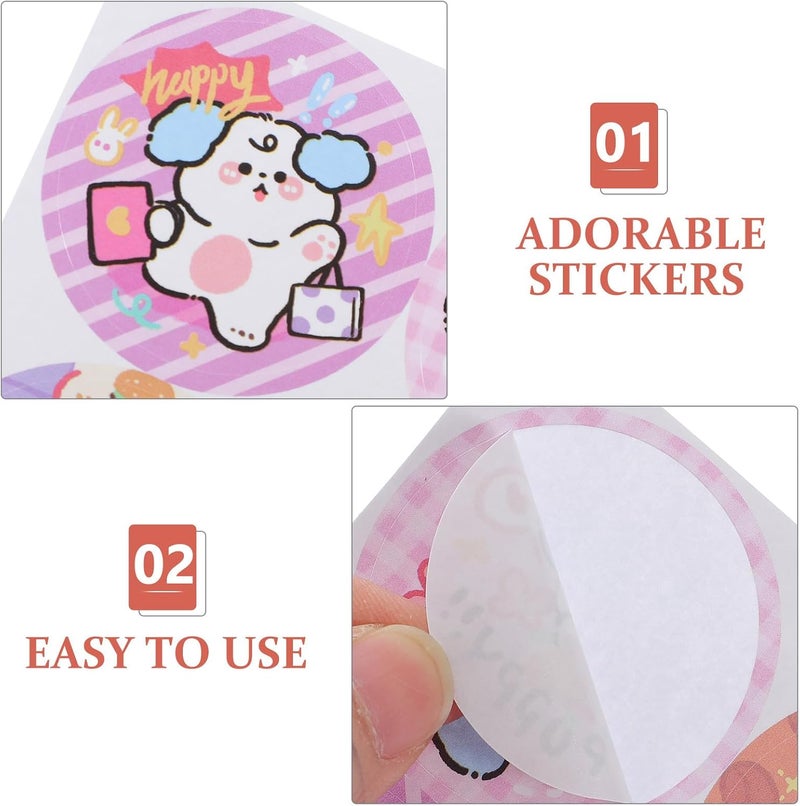 ULTECHNOVO 100 Sheets Cartoon Dog Sealing Stickers for Baking Packaging and Scrapbooking, Round Label Sticker Dots with Colorful Puppy Illustrations for Envelope Seals and Planner Decoration - Image 3