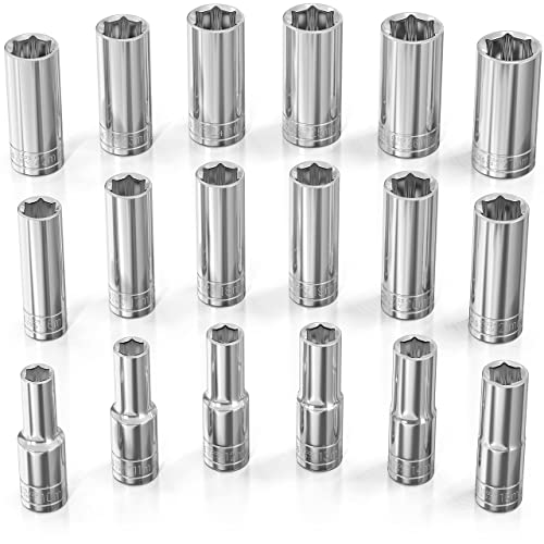 Olsa Tools Metric Deep Socket Set - 1/2-Inch Drive, 18pc - 6-Point Chrome Sockets from 10mm–27mm and No Skipped Sizes - Mechanic Deep Metric Socket Set - Professional Grade Long Sockets - Part: 1325 - Image 1
