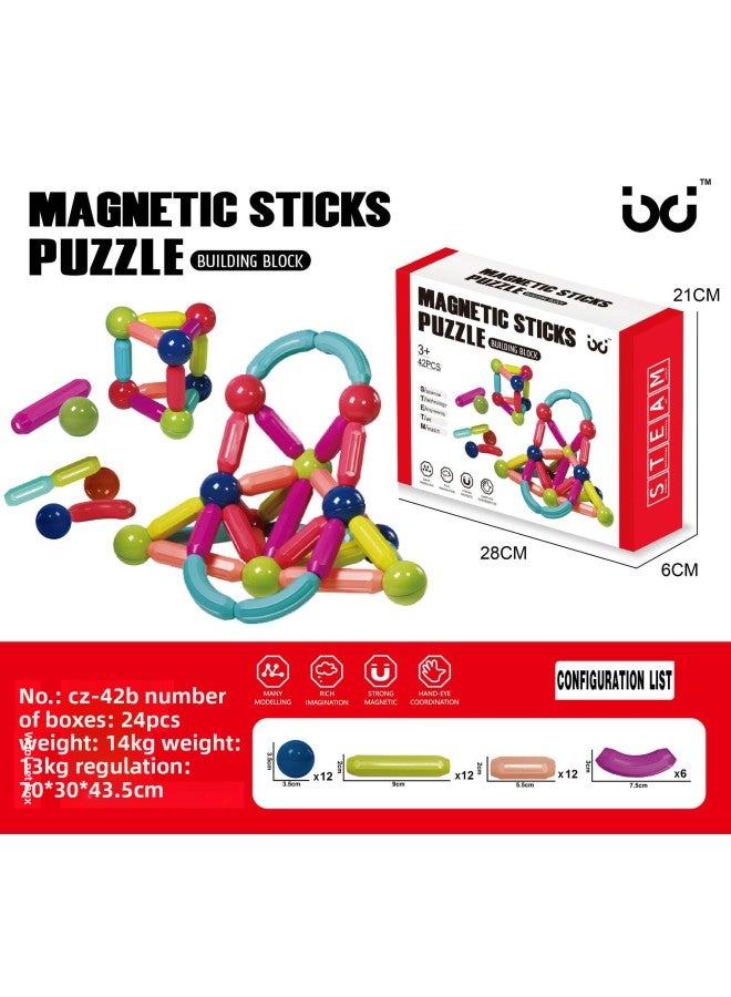 Magnetic Bar Children's Educational Toys Assembled Magnetic Building Blocks Changeable Shapes For Boys And Girls Wholesale-Specifications:CZ-42B English Color Box  - Image 1