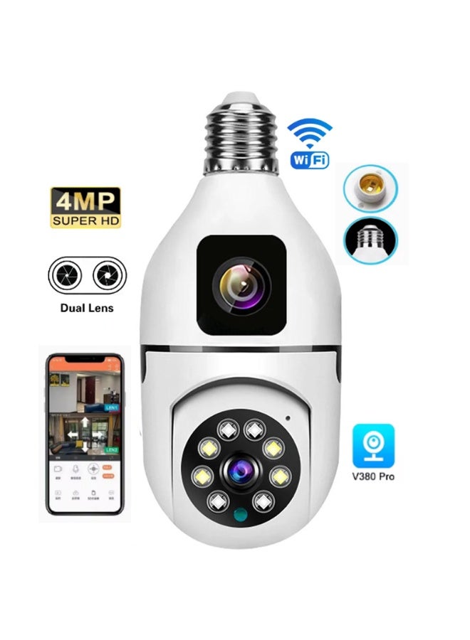 V380 Dual Lens CCTV Camera Bulb Light 360° Panoramic E27 Wireless WiFi Security Camera with Motion Detection, Voice Alarm, Two-Way Audio, Night Vision & Baby Monitor Smart Network Camera - Image 2