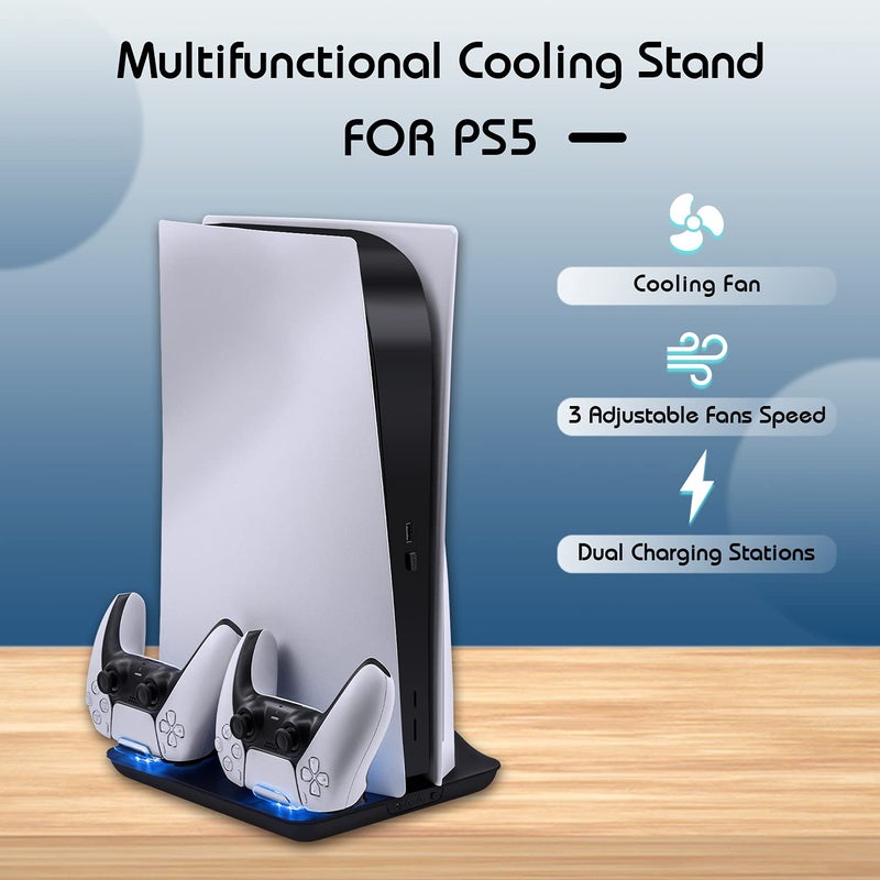 Mcbazel Cooling Fan and Dual Controller Charger Station for PS5 Console, Cooler Station and Charging Dock with Extra USB Ports for PlayStation 5 UHD and Digital Edition - Black(NOT for PS5 Slim/Pro) - Image 3