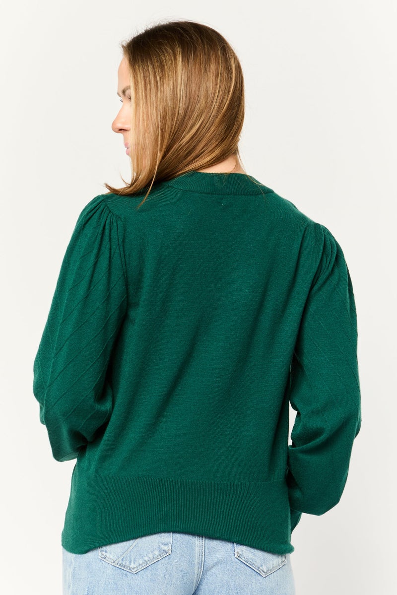 Madison + Hudson Women Mock Neck Textured Sweater, Green - Image 4