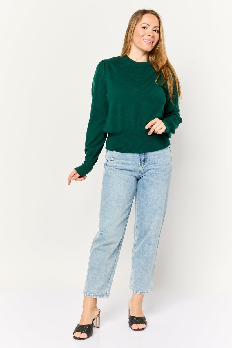 Madison + Hudson Women Mock Neck Textured Sweater, Green - Image 2