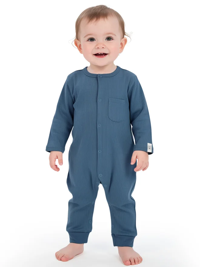 بابيز_بيسك Babies Basic Premium Ribbed Cotton Sleepsuit Romper