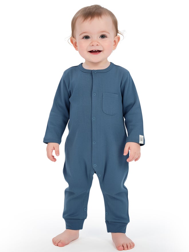 Babies Basic Premium Ribbed Cotton Sleepsuit Romper - Image 1