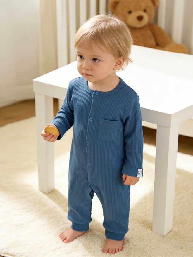 Babies Basic Premium Ribbed Cotton Sleepsuit Romper - Image 3