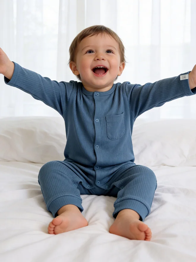 بابيز_بيسك Babies Basic Premium Ribbed Cotton Sleepsuit Romper