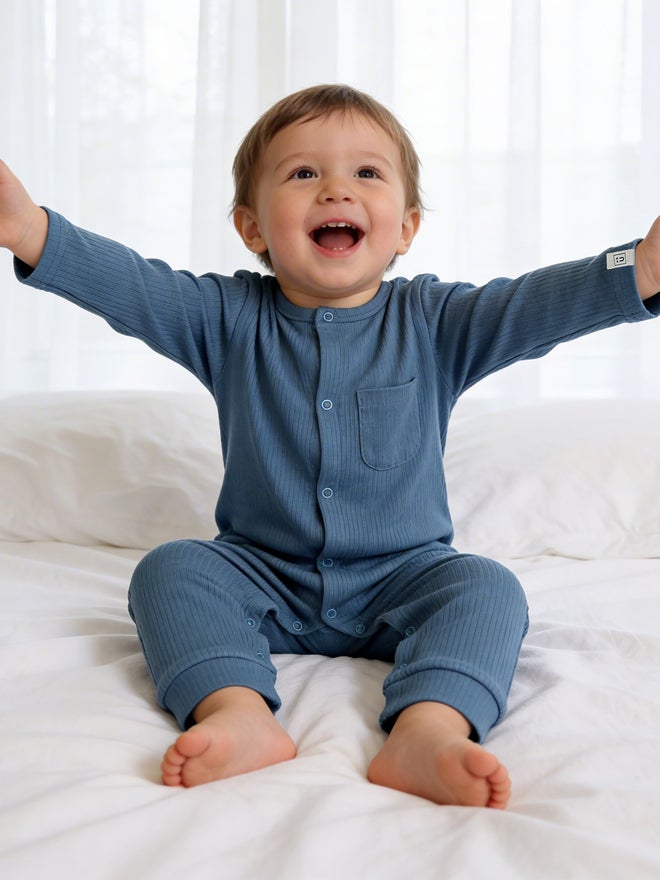 Babies Basic Premium Ribbed Cotton Sleepsuit Romper - Image 2