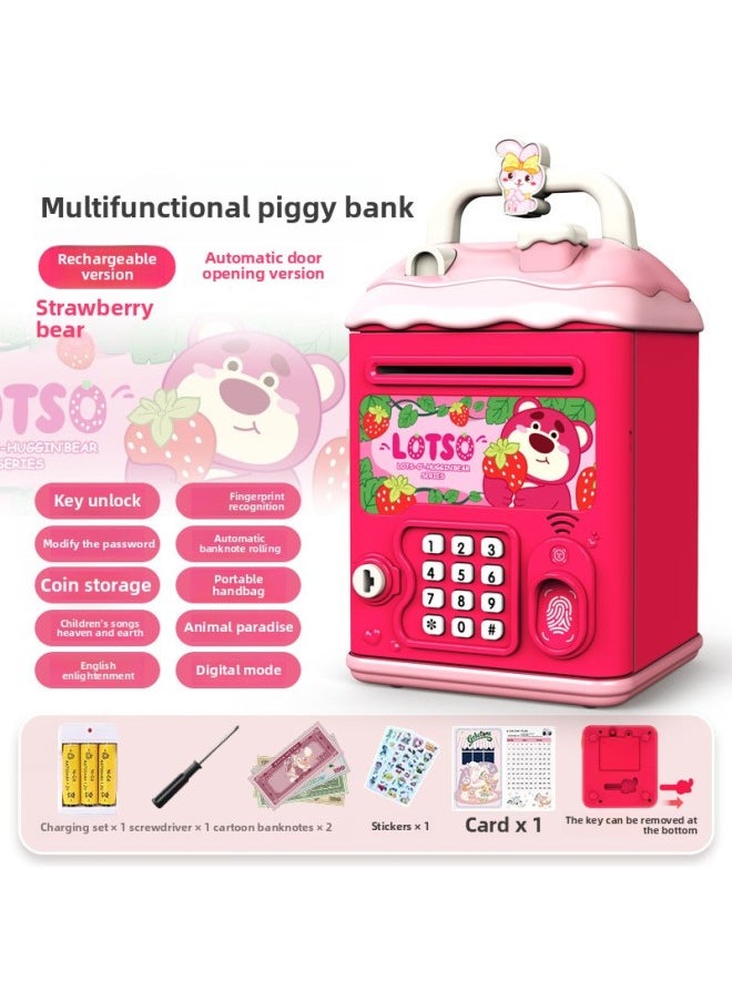 Generic - The Children's Girl's Kulomi Piggy Bank Can Be Accessed Only In And Out Of The Boy's Savings Password Box.-Colour:Strawberry Bear【key Unlock】⭐Password Fingerprint⭐Automatic Door Opening] Quick Recharge - Image 1