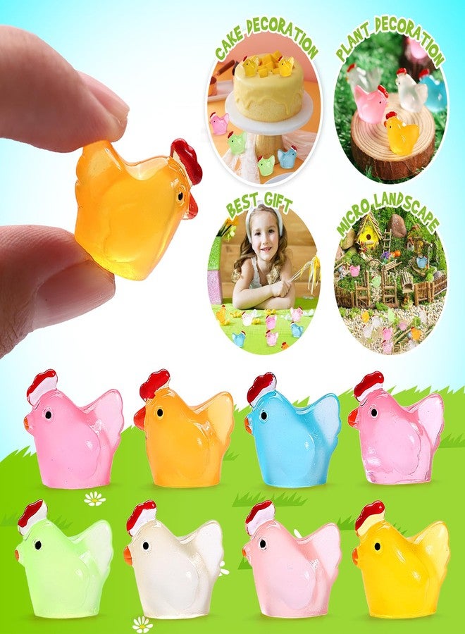 XGBDL 80 Pcs Luminous Mini Resin Chicken, Figurines Resin Miniature Animals 8 Colors, Glow in Dark Resin Chicken Hens Animal Figures for DIY Project, Garden, Dollhouse, Aquarium Decor, Glow at Night - Image 4