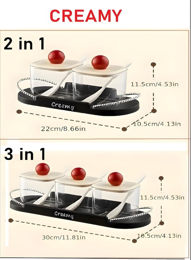 JINILA Plastic Jars with Stylish Lid, Spoon and Attractive Tray Multipurpose Condiments Container For Pickle, Sauces, Masala Kitchen Storage Organizer (Set of 2 - Transparent, Black & Red) - Image 4