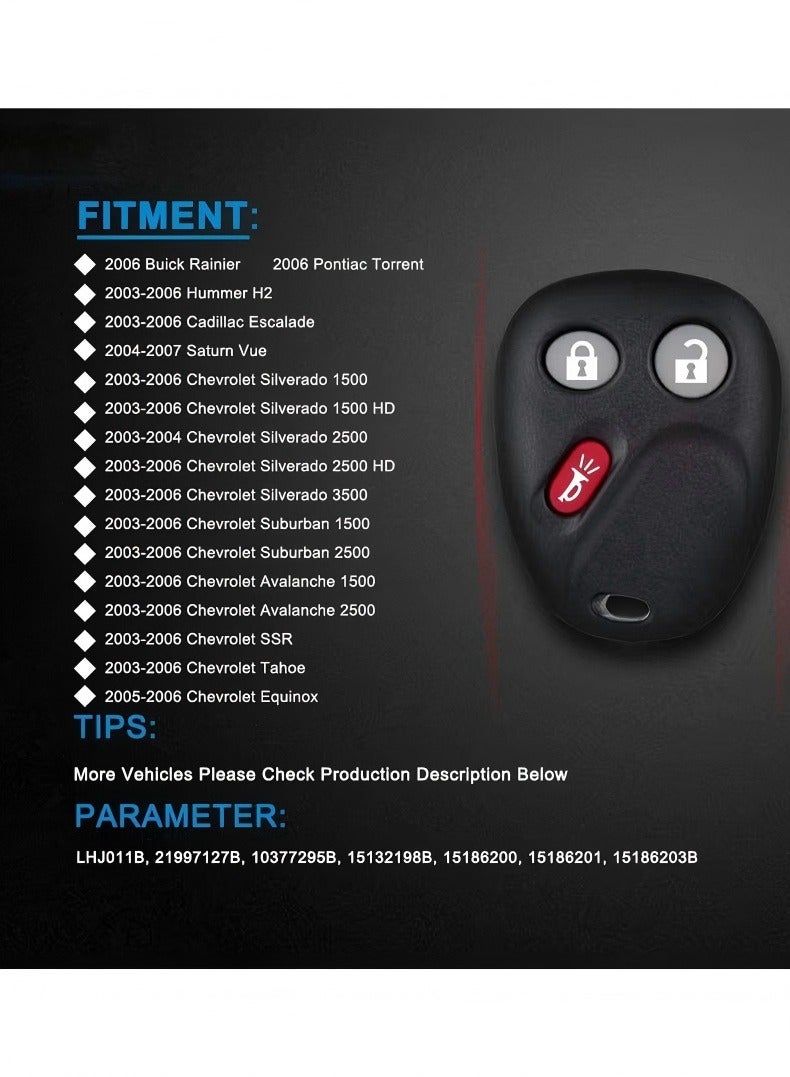 Changer حزمة من 2 سيارة بدون مفتاح دخول مفتاح التحكم عن بعد فوب يناسب لشفروليه سيلفرادو إكوينو سوبربان 2003-2006، يناسب كاديلاك إسكاليد / جي إم سي يوكون 2003-2006 / هامر H2 / بونتياك سيل / زحل فيو - Image 5
