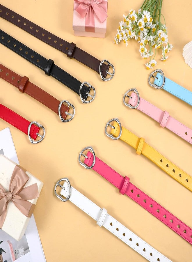 Meyeyaia 9 Pcs Girls Belt Size 6-12 Kids,Nine Colors Elastic Adjustable PU Leather Kids Belts,Hollow Heart-Shaped Metal Buckle Waist Belt for Girls Dress Pants Denim Skirts - Image 5