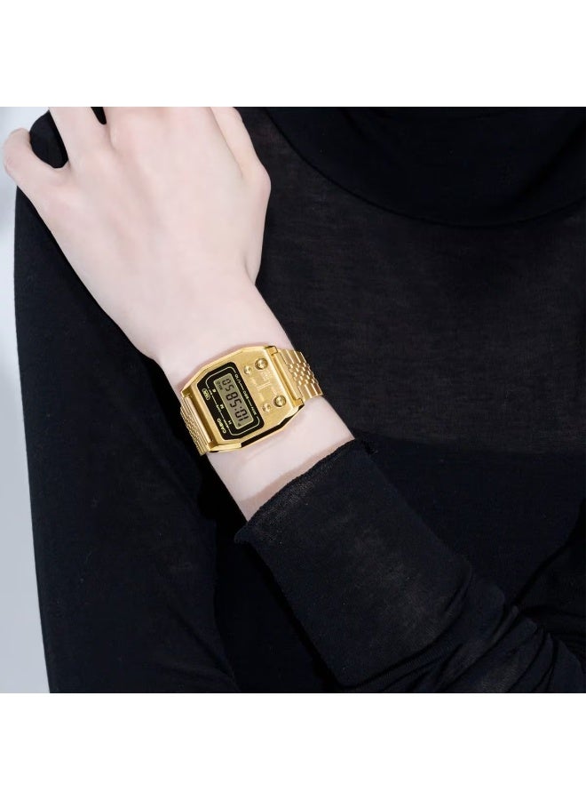 CASIO Vintage Digital Unisex Watch  A1100G-5DF, 40 mm Gold Dial & Case, Stainless Steel Bracelet, Water-Resistant - Image 2