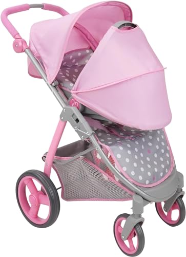 509 Crew: Cotton Candy Pink: Doll Travel System - Pink, Grey, Polka Dot -for Dolls Up to 18", Foldable, Retractable Canopy, Kids Pretend Play, Ages 3+ - Image 4