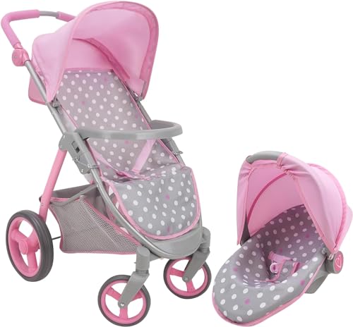 509 Crew: Cotton Candy Pink: Doll Travel System - Pink, Grey, Polka Dot -for Dolls Up to 18", Foldable, Retractable Canopy, Kids Pretend Play, Ages 3+ - Image 1