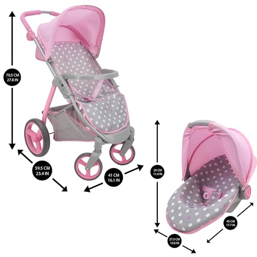 509 Crew: Cotton Candy Pink: Doll Travel System - Pink, Grey, Polka Dot -for Dolls Up to 18", Foldable, Retractable Canopy, Kids Pretend Play, Ages 3+ - Image 3