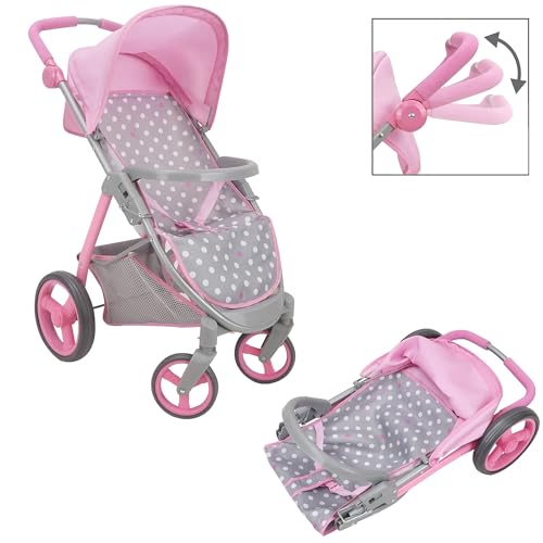 509 Crew: Cotton Candy Pink: Doll Travel System - Pink, Grey, Polka Dot -for Dolls Up to 18", Foldable, Retractable Canopy, Kids Pretend Play, Ages 3+ - Image 2