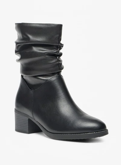 Celeste Women's Ruched High Shaft Boots with Zip Closure and Block Heels