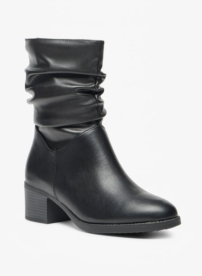 Celeste Women's Ruched High Shaft Boots with Zip Closure and Block Heels
