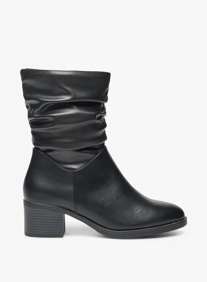 Celeste Women's Ruched High Shaft Boots with Zip Closure and Block Heels