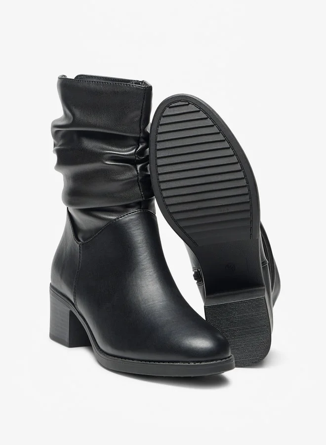 Celeste Women's Ruched High Shaft Boots with Zip Closure and Block Heels