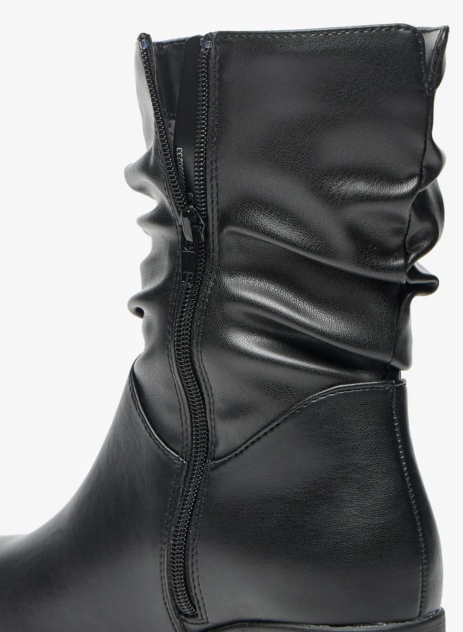 Celeste Women's Ruched High Shaft Boots with Zip Closure and Block Heels