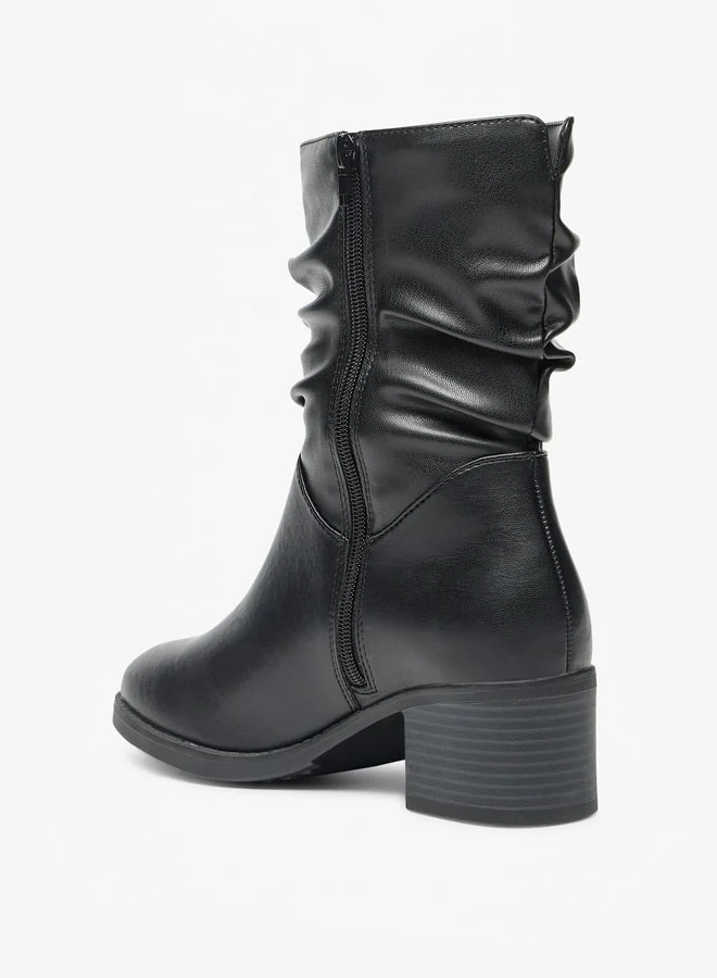 Celeste Women's Ruched High Shaft Boots with Zip Closure and Block Heels
