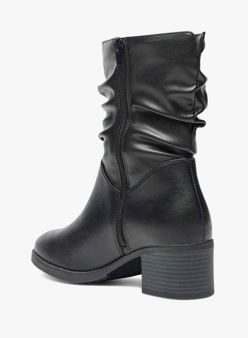 Celeste Women's Ruched High Shaft Boots with Zip Closure and Block Heels