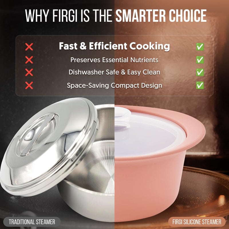 FIRGI 27oz Platinum Silicone Microwave Steamer Pot with Handle & Lid - Korean 100% Food-Grade Steamer Bowl, Heat-Resistant Cooker with Steam Holes, Easy Clean, Dishwasher Safe, Dry Rose - Image 5