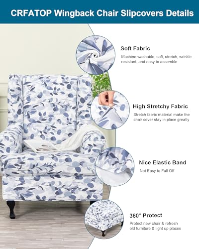 CRFATOP Wingback Chair Covers 2 Pieces Stretch Printed Wing Back Chair Cover Sofa Slipcover Washable Wingback Armchair Slipcovers Furniture Protector with Elastic Bottom for Wingback Chairs,B18 - Image 3