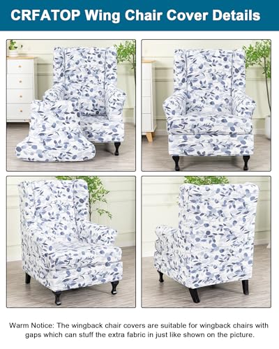 CRFATOP Wingback Chair Covers 2 Pieces Stretch Printed Wing Back Chair Cover Sofa Slipcover Washable Wingback Armchair Slipcovers Furniture Protector with Elastic Bottom for Wingback Chairs,B18 - Image 4