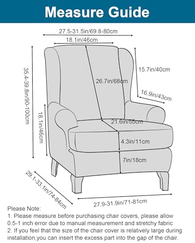 CRFATOP Wingback Chair Covers 2 Pieces Stretch Printed Wing Back Chair Cover Sofa Slipcover Washable Wingback Armchair Slipcovers Furniture Protector with Elastic Bottom for Wingback Chairs,B18 - Image 2