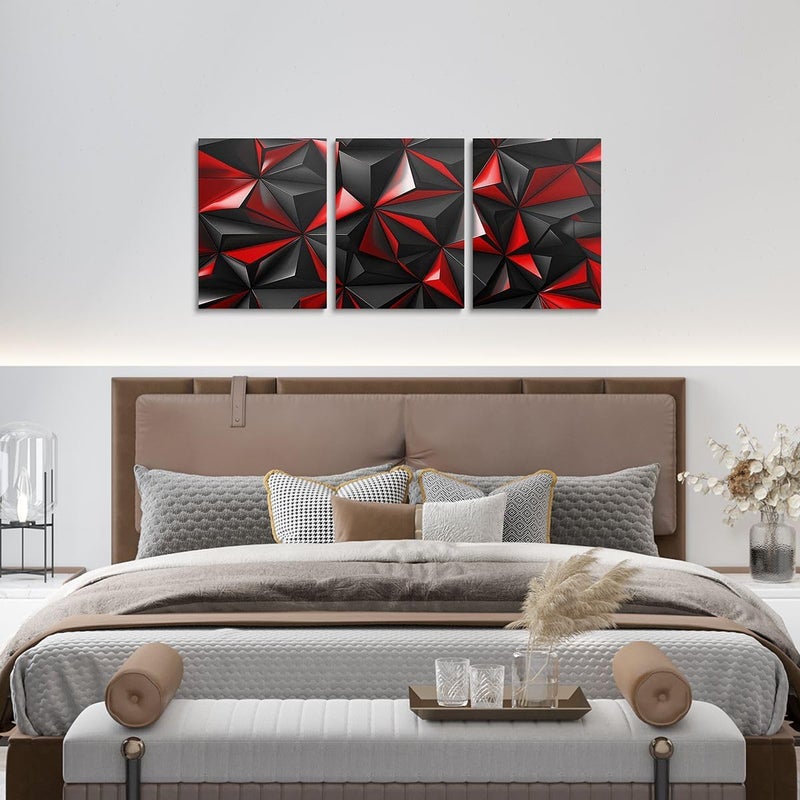 Erosebridal Geometric Canvas Wall Art Set of 3 Black And Red Wall Decor for Kids Boys Girls Women Art Aesthetic Artwork Posters Modern Honeycomb Painting 12 X 16 Inches - Image 4