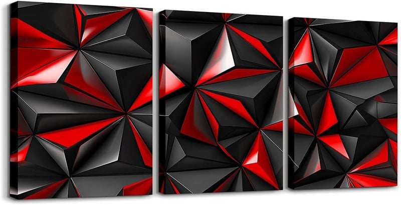 Erosebridal Geometric Canvas Wall Art Set of 3 Black And Red Wall Decor for Kids Boys Girls Women Art Aesthetic Artwork Posters Modern Honeycomb Painting 12 X 16 Inches - Image 1