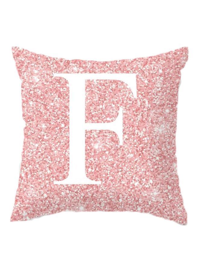 NIBEMINENT Metallic Letter F Printed Cushion Cover Pink/White 45x45cm