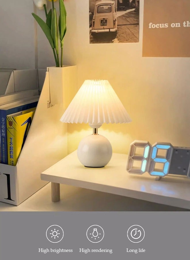 DUNISO مصباح طاولة سيراميك صغير حديث 5 واط، مصباح كلاسيكي بجانب السرير لغرفة المعيشة وغرفة النوم، مصابيح طاولة ليلية للمزرعة مع ظل قماشي - Image 5