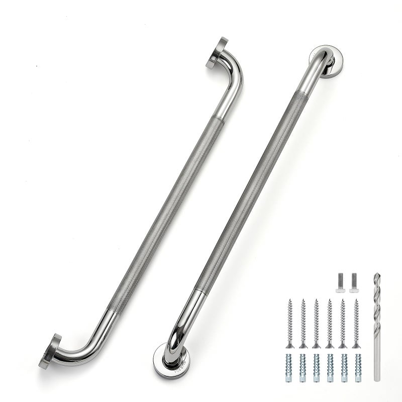 JOY DECOR 24 Inch Grab Bars for Shower Stainless Steel Safety Handicap Grab Bars for Bathroom AntiSlip Shower Handle Wall Mounted 2 Pack Polished Nickel - Image 2