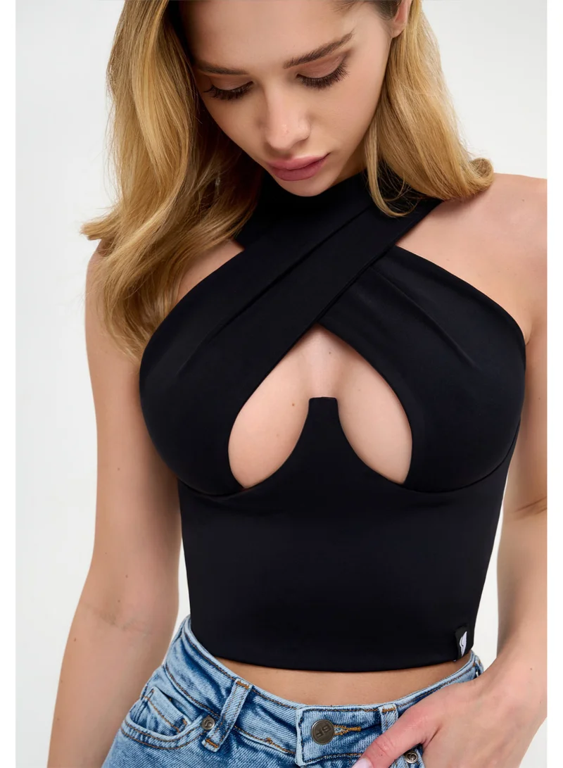 Bona Fide  Bona Fide Sirene Black – Sculpting Cross-Neck Top for Women | Best Price UAE