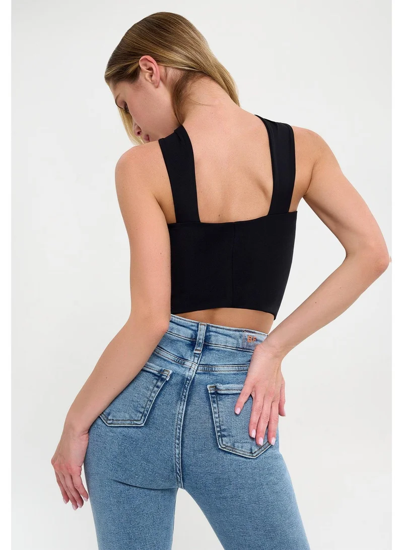 Bona Fide Bona Fide Sirene Black – Sculpting Cross-Neck Top