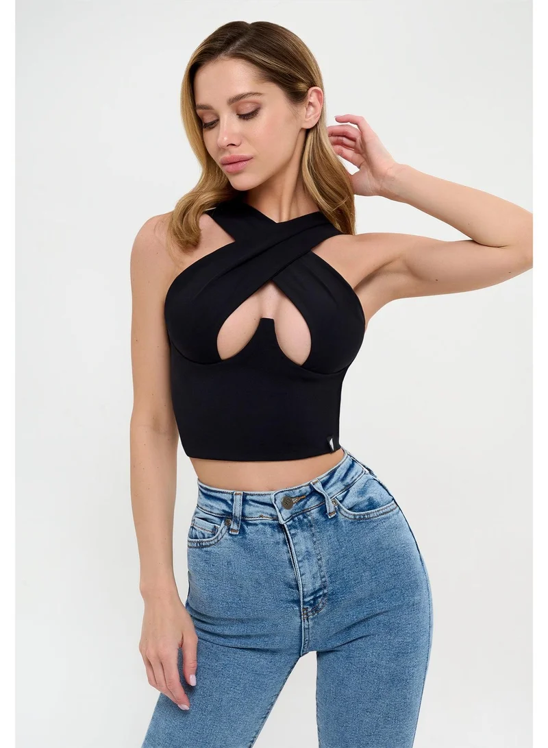 Bona Fide Bona Fide Sirene Black – Sculpting Cross-Neck Top