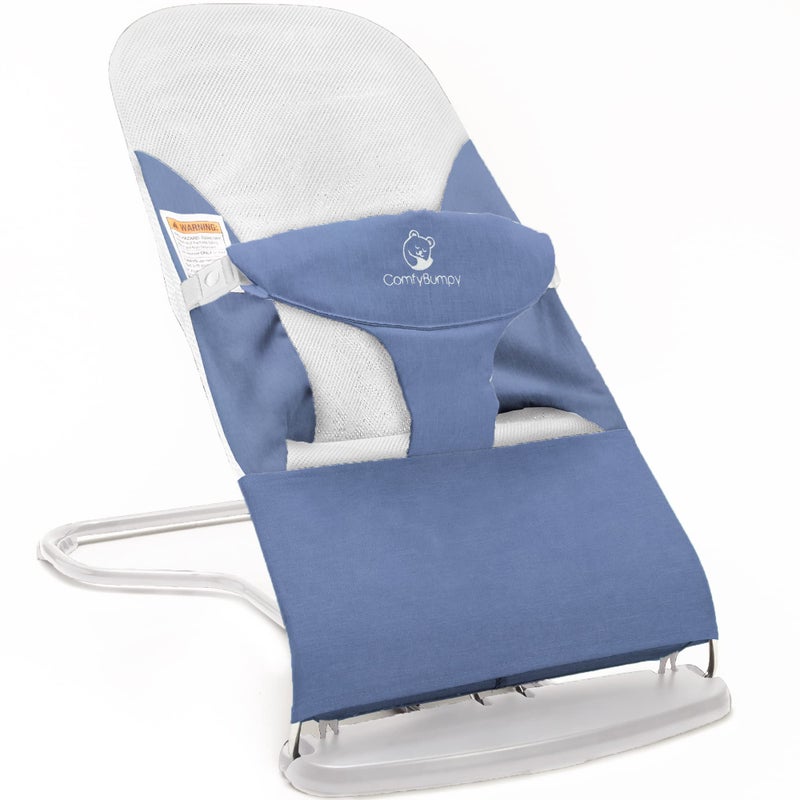 ComfyBumpy Ergonomic Baby Bouncer Seat - Safe, Portable Bouncing Chair with Adjustable Height Positions - Infant Bouncy Seat Perfect for Newborn Babies (Blue) - Image 1