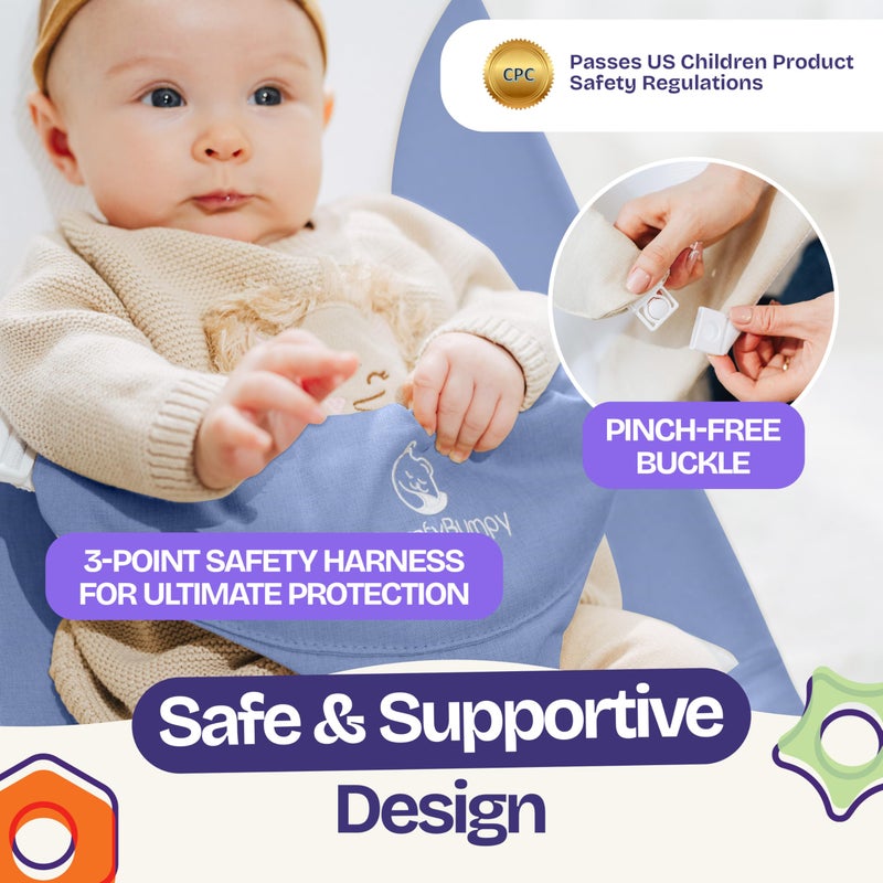 ComfyBumpy Ergonomic Baby Bouncer Seat - Safe, Portable Bouncing Chair with Adjustable Height Positions - Infant Bouncy Seat Perfect for Newborn Babies (Blue) - Image 5
