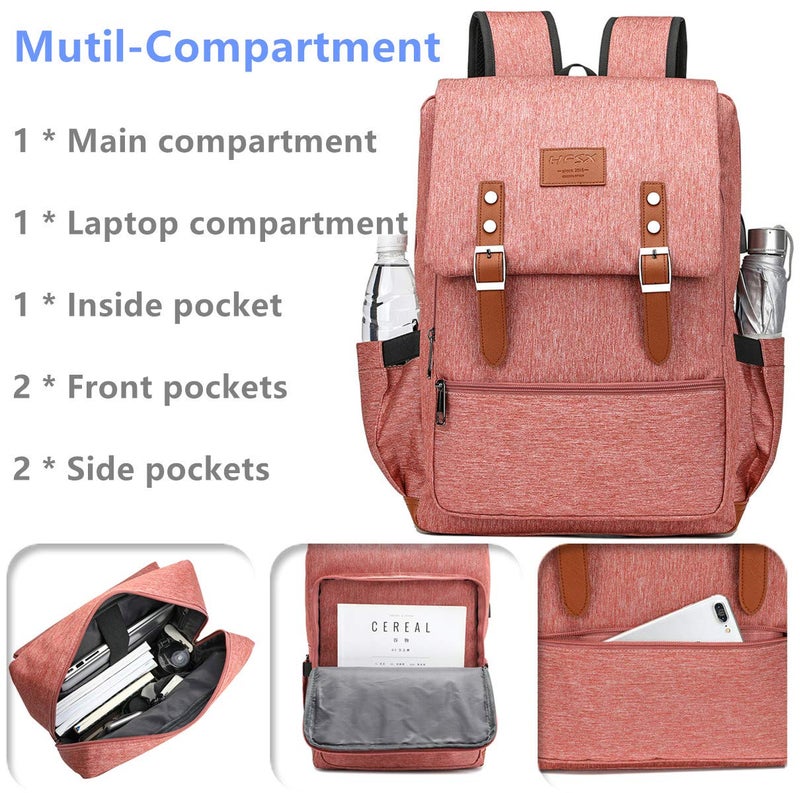 HFSX Vintage Backpack Men Women Business Travel Computer Backpack College Bookbag Stylish Water Resistant Vintage Backpack Fits 15.6 Inch Laptop - Image 5