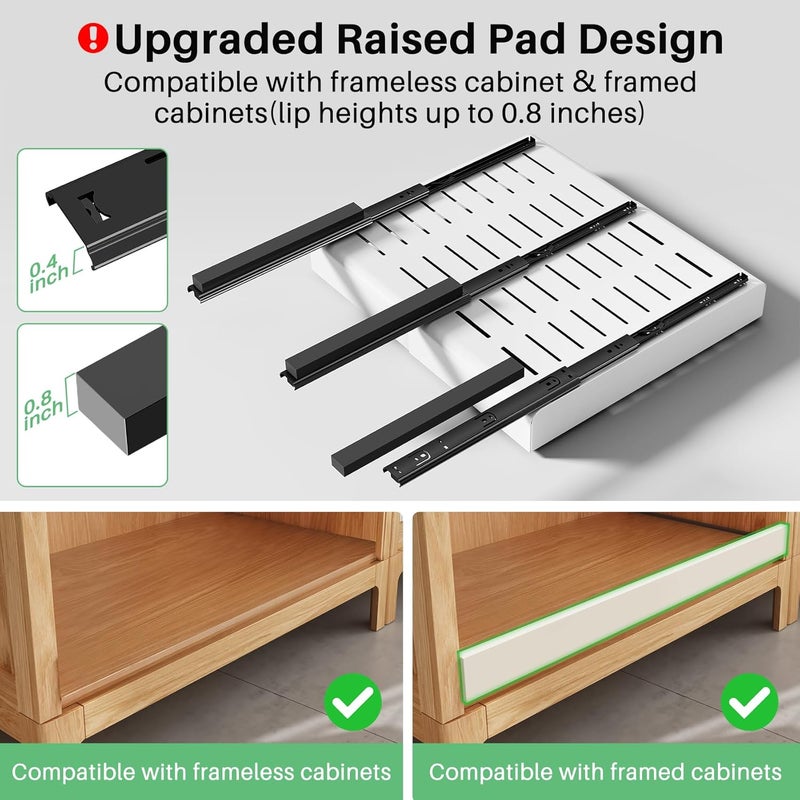 Kitstorack Pull out Cabinet Organizer, Wider Expandable(14"-24") Heavy Duty Slide out Drawers Fixed with Adhesive Nano Film for Pots, Roll out Shelf Storage for Kitchen Cabinet Organization(White-2pcs) - Image 3