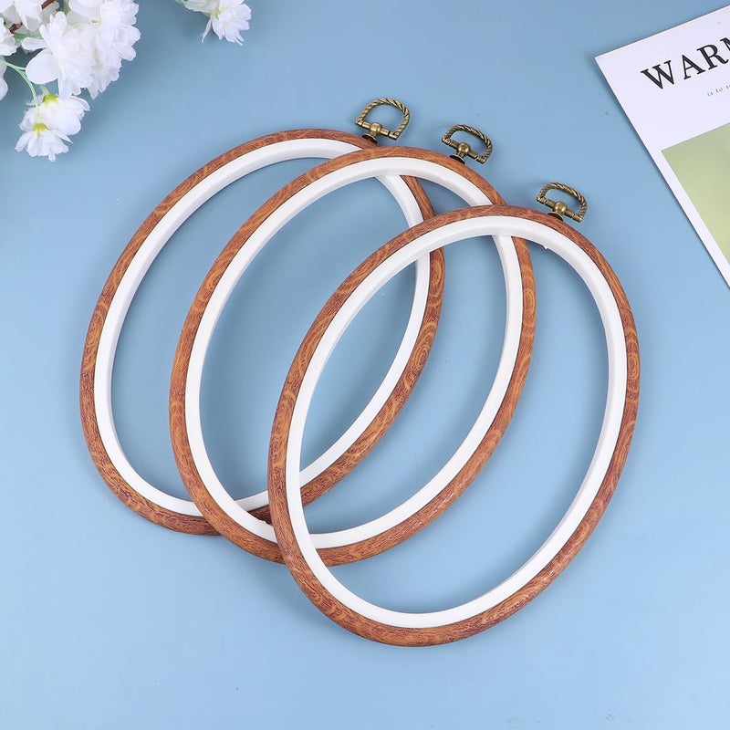 Adorainbow 3pcs 18x25cm Elliptical Embroidery Hoops Set Imitated Wood Cross Stitch Circles DIY Sewing Frame for Hand Embroidery and Quilting Craft - Image 4