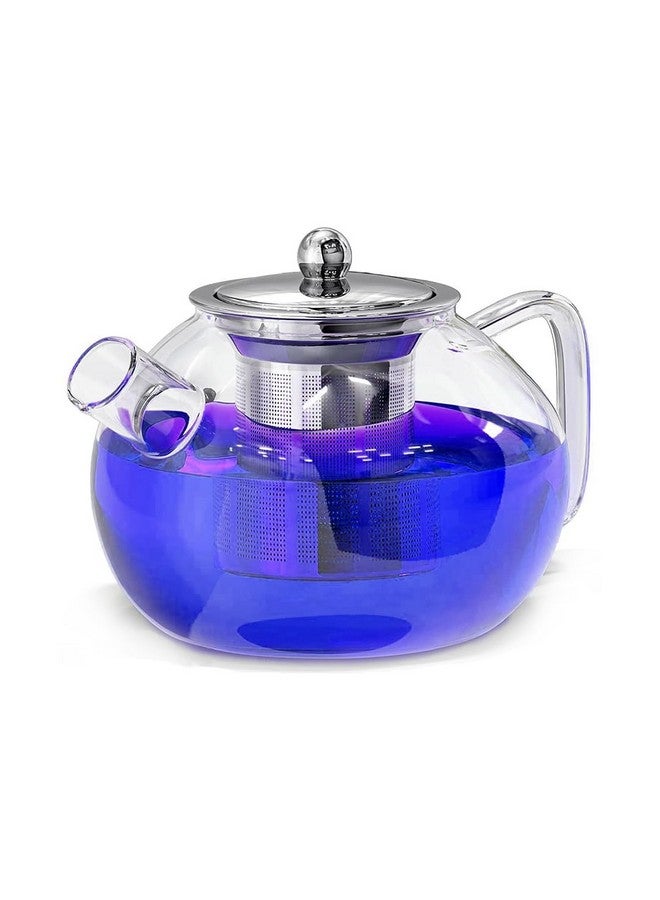 BLUE TEA - Round Glass Teapot Kettle with Stainless Steel Infuser & Lid - 1000ml || Heat Resistant Glass || Perfect Brew || Perfect for Tea, Coffee and More | Stovetop Safe | Featured in Shark Tank - Image 1